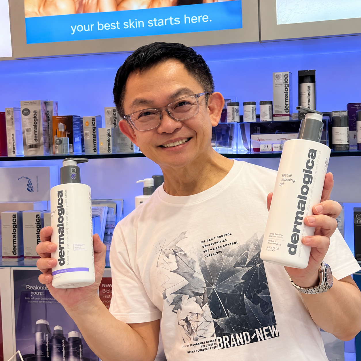 Bernard at Beauty Sense with Dermalogica products